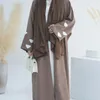 Abbigliamento etnico Nuvole Ricamo Abaya aperto per donna Cardigan in lino sottile Turchia islamica Abito lungo musulmano Ramadan Eid Outfit Kaftan