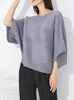 Kvinnors T-skjortor LanMrem Loose Pleated T-shirt för kvinnor Batwing ärmar Solid Color Casual Top Kvinnlig bekväma kläder 2024 2DA3991