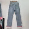 Jeans femininos 2024 primavera e verão em linha reta para mulheres estilo nacional pesado indústria contas retalhos borda azul denim calças