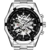 ORKINA Zilver Roestvrij Staal Klassieke Designer Heren Skeleton Horloges Topmerk Luxe Transparant Mechanisch Mannelijke Polshorloge 2107266p