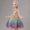 Vestidos de menina para meninas, sem mangas, infantil, princesa, gradiente, champanhe, dourado, lantejoulas, desfile, baile, 4-6 anos