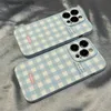 Cell Phone Cases Case for IPHONE13PROMAX 14PROMAXIPHONE15 15PLUS 15PROMAX simple and cute blue and white plaid acrylic hard mobile phone caseY240325