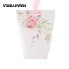 Gravação diy personalizado favores do casamento caixas de presente de luxo caixas de papel chá de fraldas caixas de doces flores rosa