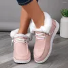 Sapatos casuais inverno liso algodão feminino com peludo grosso pelúcia rendas até retenção de calor térmico antiderrapante para neve