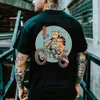 Carto anime samurai katt tryckt t-shirt för män utomhus hiphop harajuku vintage kläder casual o-hals lös kort ärm tees s9a0#