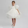 Spain style girls Puff sleeve party dresses Palace children back V-neck princess dress Fashion kids Organza satin tutu widding Clothing Ball Gown A7427