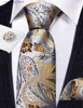 Halsband Hals Ties Designer Silk Tie For Mens Gold Silver Paisley Slyckig Pocket Square Cufflinks Set Wedding Present Elegant Corbatas Barrywang 6235 Y240325
