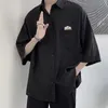 Chemise à manches courtes pour hommes d'été broderie marguerite chemise noire gothique lâche style Grunge Hg Kg Japon hip hop beau chemisier s9Fb #