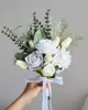 Artificial Wedding Flower Silk Rose Green Eucalyptus Leaves Bridal Bouquet Fake Flower for Wedding Table Party Bridesmaid 240313