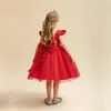 Baby Red Christmas Dresses for Girls Beading Backless Wedding Birthday Ceremony Gala Dress Cute Princess Party Evening Gown 240318