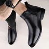 Botas marca preto/marrom homens tornozelo negócios conforto meados de couro sapatos camada padrão moda casual alta