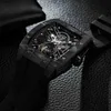 Orologi da polso OBLVLO Top Brand Sport Mens Square Skeleton Acciaio Meccanico automatico Gomma Str es EM-STC24325