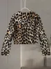 Y2K Leopard Crop Jacket Women Fashion Street Long Sleeve Loose Female Coat 2024 Spring Zipper Lapel Moto Biker Lady Outwear 240322