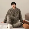 Masculino sleepwear plush veludo pijama homens lapela cardigan solto grosso coral velo casa serviço terno outono inverno manter quente casual tracksuit