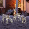 Dekorationer 3st Iron Art Elk Deer Christmas Garden Decoration With LED Light Glowing Glitter Reindeer Xmas Home Outdoor Yard Ornament Decor