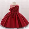 Girl Dresses Toddler Red Flower Christmas Baby Girls Party Dress Elegant 1 Yrs Birthday Baptism Princess Wedding Gown Vestidos