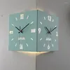 Väggklockor 3d hörnklocka heminredning dubbel ansikte stort led modern design vardagsrum dekoration stum reloj de pared