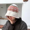 Wide Brim Hats Handmade Knitted Fisherman Cap Autumn Winter Geometrical Pattern Stretchy Bucket Hat Fashion Accessories