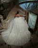 Superbe robe de bal de cristal robe de mariée pour mariée paillettes perles robes de mariée spaghetti robe de Noiva Dubaï saoudien arabe illusion corsage robes de mariée