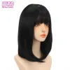 WIGS WTB Sentetik Kısa Düz Siyah Peruk Kadınlar için Orta Omuz Uzunluğu Pangs Günlük Kullanım Anime Klavikül Sahte Saç