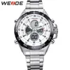 WEIDE Silver Stainless Steel Bracelect Mens Waterproof Analog Digital Auto Date Quartz Watches Male Top Brand Business Watches347e
