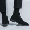 Bottes mode marque italienne hommes daim cuir cheville hiver coton rembourré mocassins décontractés à lacets chaud haut de gamme chaussures pointues