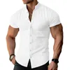 Chemises décontractées pour hommes Chemise pour hommes Col de bande Chemisier Boutonné 1 PC Confortable Fitness Muscle Polyester Régulier