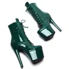 Zapatos de baile Leecabe 7 pulgadas/17 CM patente PU tacones altos plataforma bota de baile en barra punta cerrada