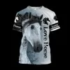 FI NOWA T-shirt Hot Hot 3D Animal Horse Print for Men and Women's Horse Racing Harajuku Streetwear Krótkie rękawe Tops I1aa#