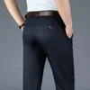 Calças masculinas verão ultra-fino negócios casual anti-rugas sem ferro de cintura alta calças elásticas retas roupas