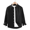 Men's Casual Shirts Men Shirt Stylish Stand Collar Cardigan Coat With Single-breasted Design Long Sleeves Plus Size Options For A