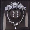 Nakrycia głowy luksusowa diamentowa bogini korona zestaw panny młodej Naszyjniki Trzyczęń do włosów ślubnych