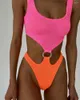 Mulheres Swimwear Sexy Nervuras One Piece Swimsuit Mulheres Patchwork Monokini Banheira Terno 2024 Backless Cut Out Trikini Swim Beachwear