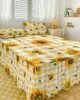 Jupe de lit rustique fleur de tournesol, Plaid jaune, couvre-lit élastique avec taies d'oreiller, housse de matelas, ensemble de literie, drap