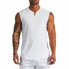 plain Cott V-neck Fitn Tank Top Men Summer Muscle Vest Gym Clothing Bodybuilding Sleevel Shirt Workout Sports Singlets 277P#