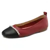 Casual Shoes Genuine Leather Women Ballet Flats SmallHut 2024 Spring Black Wine Red Beige Round Toe String Beading Lady Flat