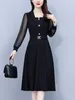 Abiti casual Autunno Inverno Nero Vintage Hepburn Party Abiti Donna Elegante Office Lady Abito formale 2024 Moda aderente Midi