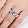 Cluster Rings Fashion Eternity Double Round Cut Spark Moissanite Gold-Plating Silver Band For Women Wedding Jewelry