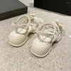 Dress Shoes Women's Faux Pearl Cross Straps Sandals Open Toe Elastic Ankle Strap Slingback Platform Summer Comfy Daily