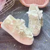 Casual Shoes Girls Sneakers 4cm Platform Spring Summer White Rhinestone Flower Wheel Canvas Travel Wedding Bride Shoe Comfortable