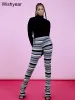 Capris Wishyear Leggings sexy a vita alta Pantaloni da jogging Pantaloni svasati impilati lavorati a maglia a righe colorate per abbigliamento donna Pantaloni da strada Oufit