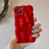 Mobiltelefonfodral Japan Korea 3D Curly stötfångare Wave Red Soft IMD Telefonfodral för iPhone 15 14 Pro Max 13 12 Pro 11 Fashion stockproof Protect Cover H240326