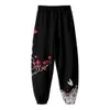 Uomini casual hip hop nero plum blossom stampa pantaloni da carico joggers pantaloni pantaloni della tuta streetwear d1xr#