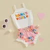 Clothing Sets Infant Baby Girls Summer Outfits Mamas Girl Heart Letter Spaghetti Strap Romper Ruffle Bloomers Shorts Clothes Set
