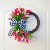 Decoratieve bloemen lente kunstmatige tulpenkrans voordeur hangend 35cm feestelijke feestartikelen