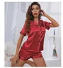 Damen-Pyjama-Set aus Seidensatin, kurzärmelig, zweiteilige Pyjama-Sets, Nachtwäsche, Loungewear, Button-Down 240314