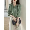 Dames blouses shirts een herfstknop elegante romantische Mberry zijden shirt vintage blouse dames witte dame lange mouwen vrouwelijke losse Str Otfry