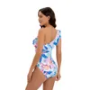 2024 NYT tryckt en bit kvinnors badkläder singel axel lotus bladkant badkläder kvinnor bikini