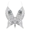 Women's Tanks Sexy Butterfly Sequin Crop Top For Women Sleeveless Club Costume Outfits Festival Clothes V Neck Tank Bandage Bra Tops