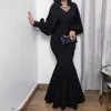 Casual Dresses Solid Color Elegant For Women Pleated Puff Sleeve Fishtail Long Skirt European American Dress Plus Size WomenCasual